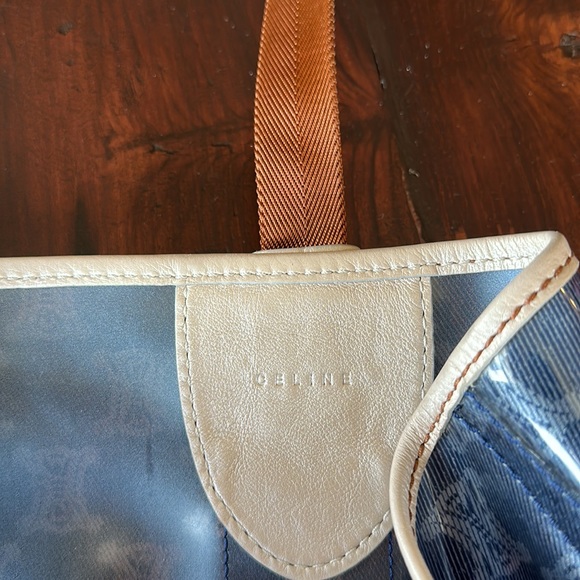 Celine Clear PVC Shoulder Tote Blue Pattern Brown Nylon Handle Zip Pouch Unisex - Picture 10 of 15